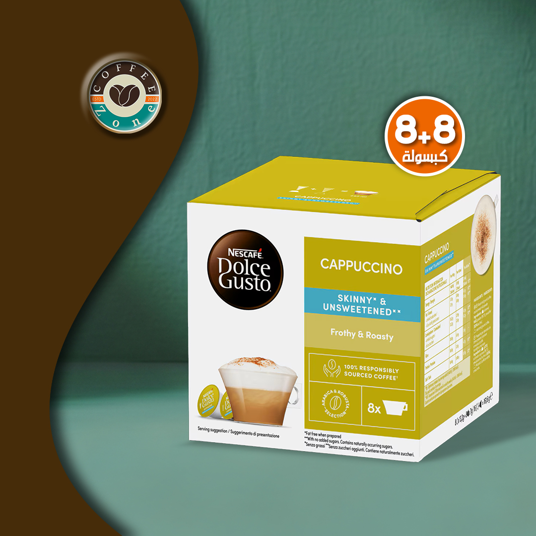 NESCAFÉ Cappuccino Skinny & Unsweetened Dolce Gusto – Box of 8+8 Pods/8 Servings