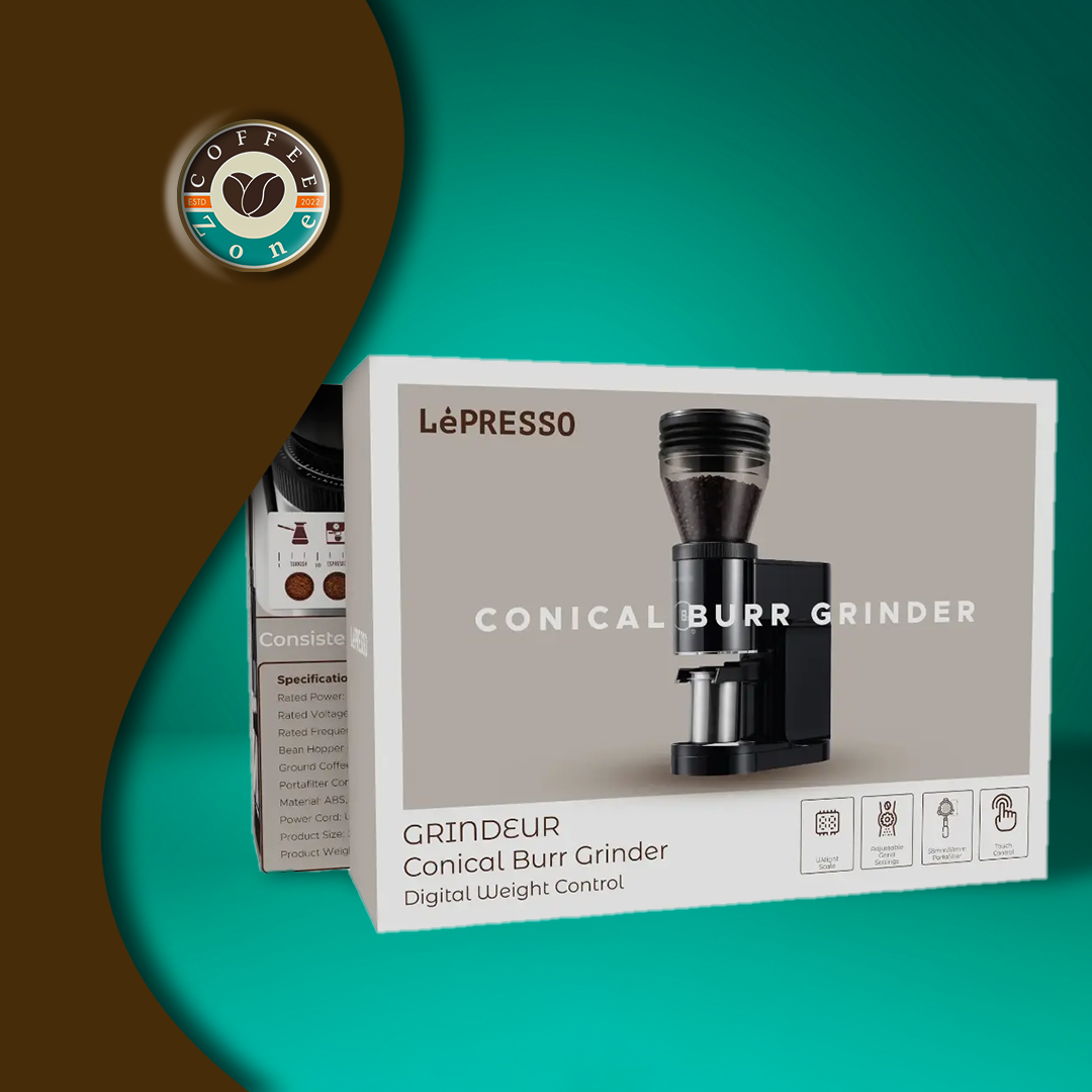 LePresso Grindeur Conical Burr Grinder with Digital Weight Control - Black