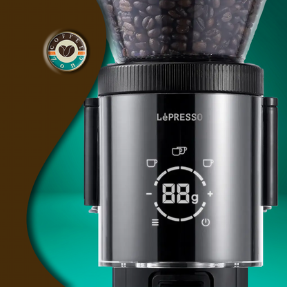 LePresso Grindeur Conical Burr Grinder with Digital Weight Control - Black