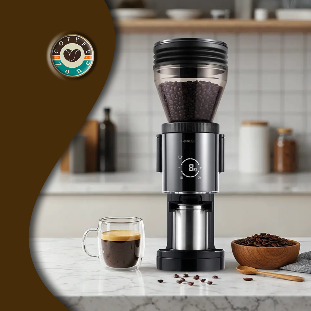 LePresso Grindeur Conical Burr Grinder with Digital Weight Control - Black