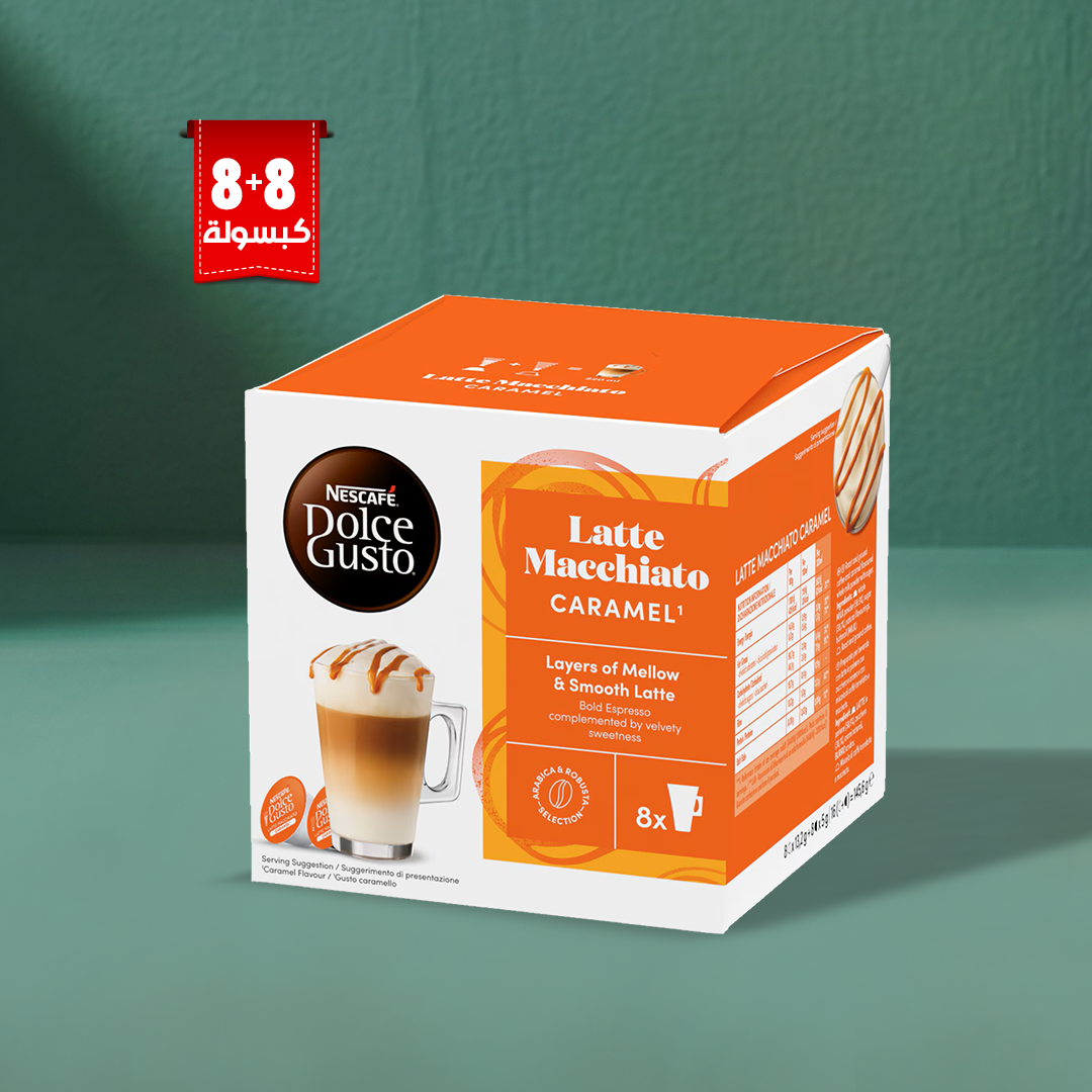 NESCAFÉ Dolce Gusto Capsules, Caramel Latte Macchiato – Box of 8+8 Pods/8 Servings